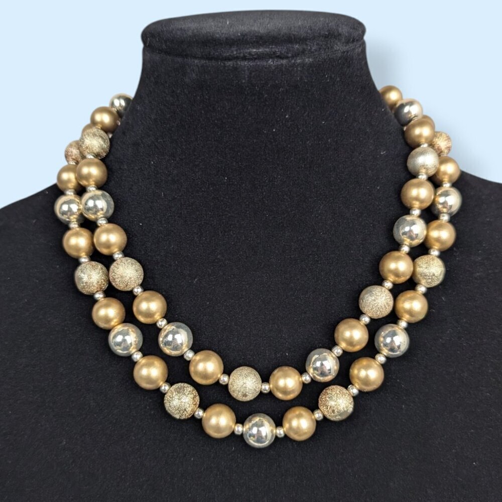 (2/$20) Vintage 2-Strand Golden Beaded Statement Necklace